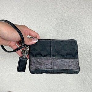 Coach Signature Stripe Black Metallic Wristlet Mini Clutch Bag 42025